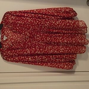 Avenue Red and White Floral Blouse